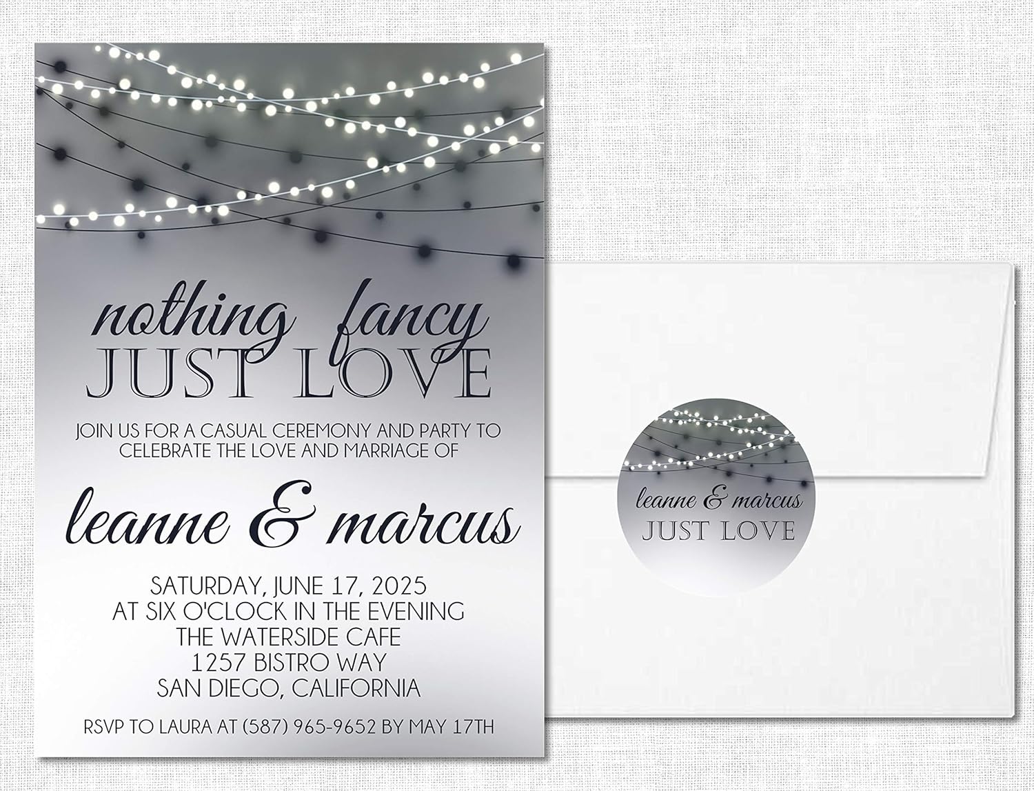 Backyard Wedding Party Invitations Pastel Casual Backyard Wedding Inviations Bistro Light Inspired Wedding Invitations Nothing Fancy Just Love Casual Wedding Ceremony Party Invitations Invitations Handmade Products