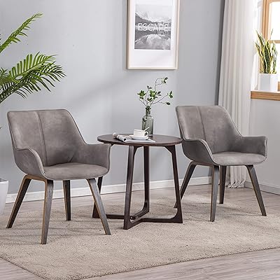 YEEFY Gray Leather Contemporary Accent Chairs with Arms, Ashen