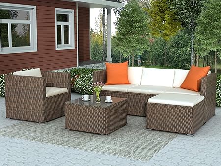 Amazon Com Lz Leisure Zone Patio Furniture Set Outdoor Sectional Sofa Set All Weather Pe Rattan Wicker Lawn Conversation Sets 4 Pieces Patio Sofa Set With Cushion Table Beige Cushion Garden Outdoor