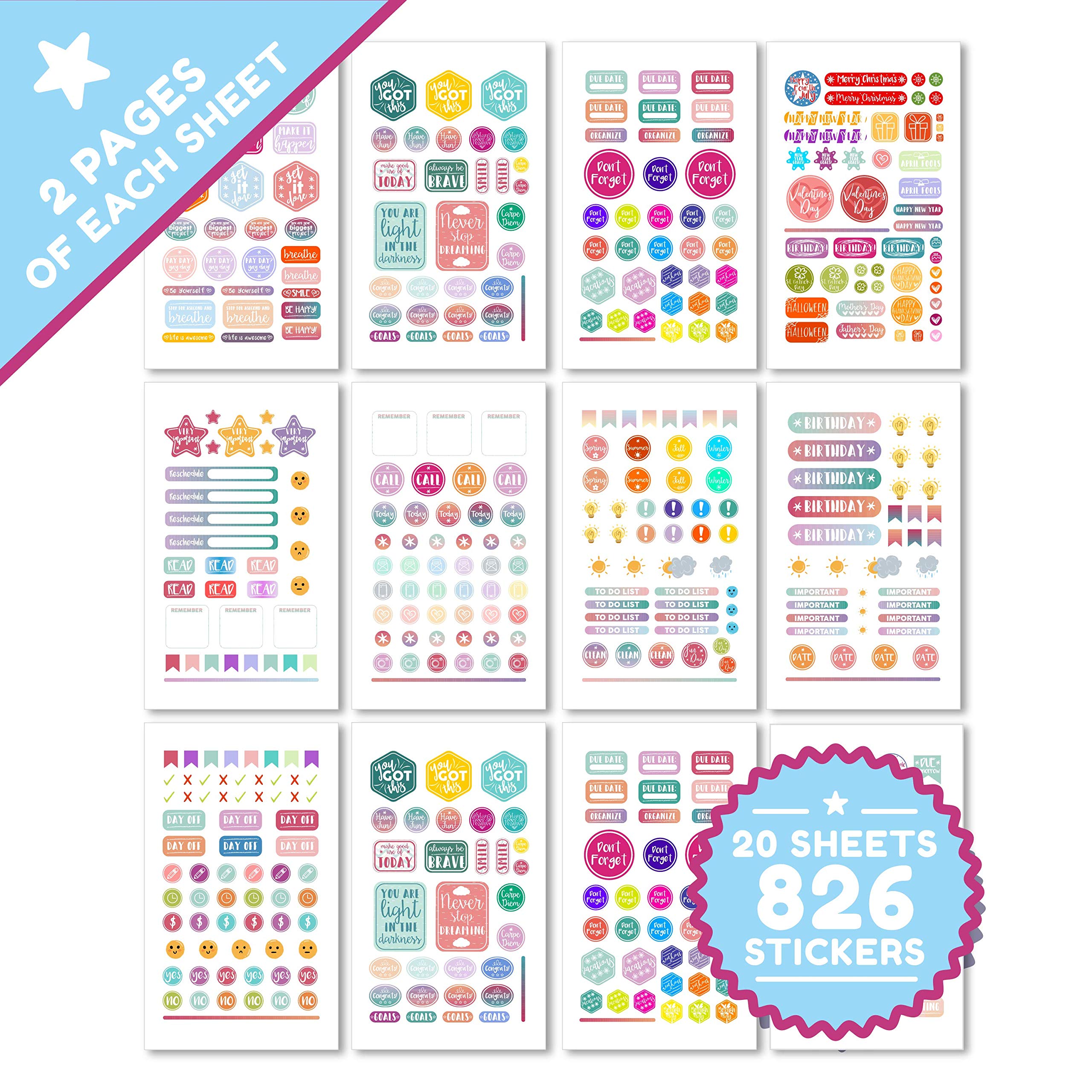 Stunning Planner Stickers Variety & Value Pack of 826 Beautiful