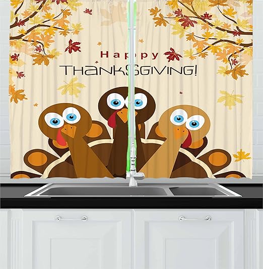 Amazon Com Ambesonne Turkey Kitchen Curtains Happy Thanksgiving