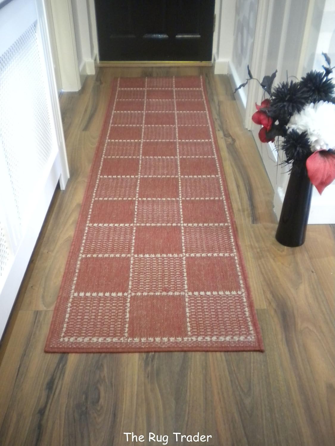 Checked Flatweave Hall Runner Paprika Red 60cm x 230cm Amazon.co.uk