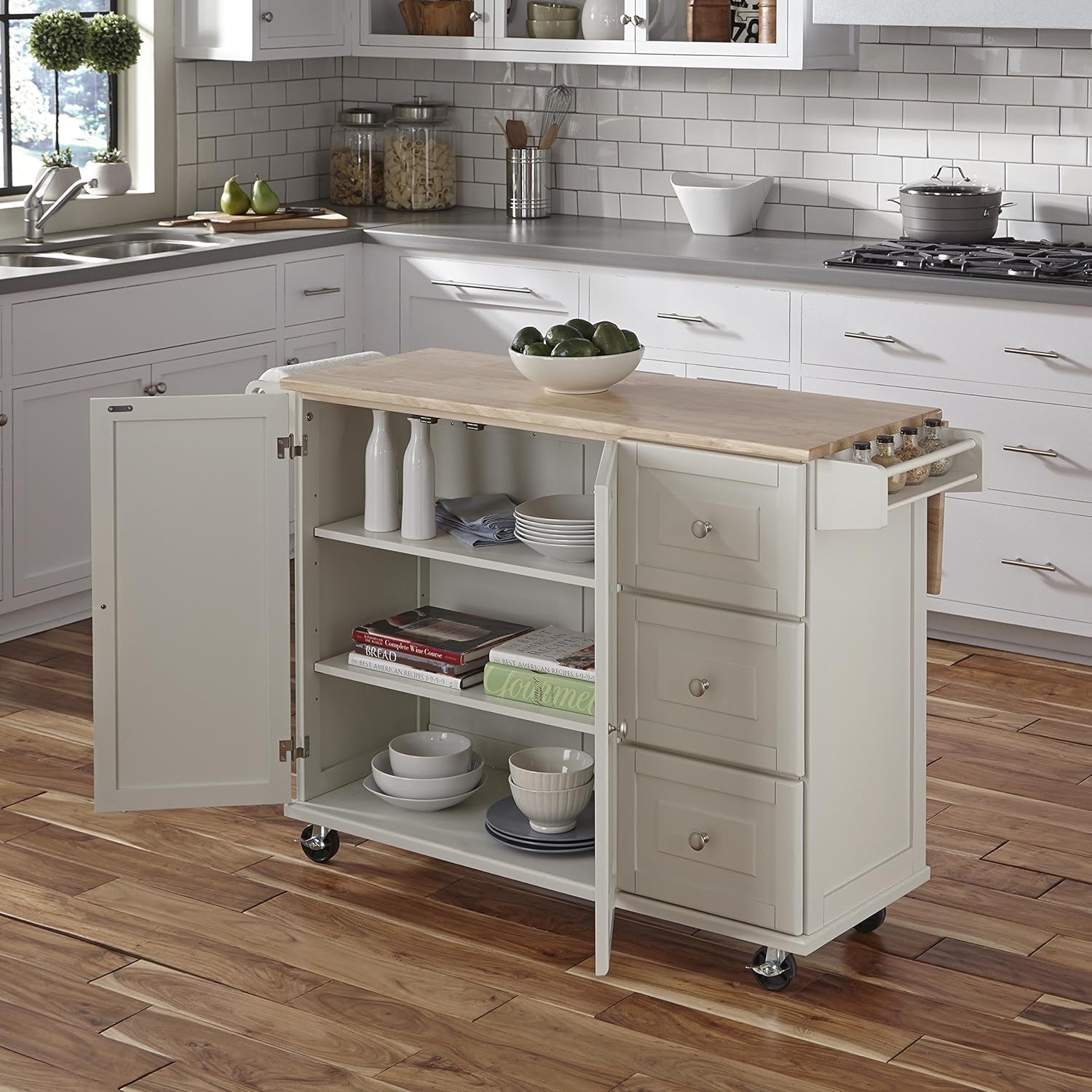 Home Styles Liberty Kitchen Cart with Wood Top - White - Kitchen Islands & Carts