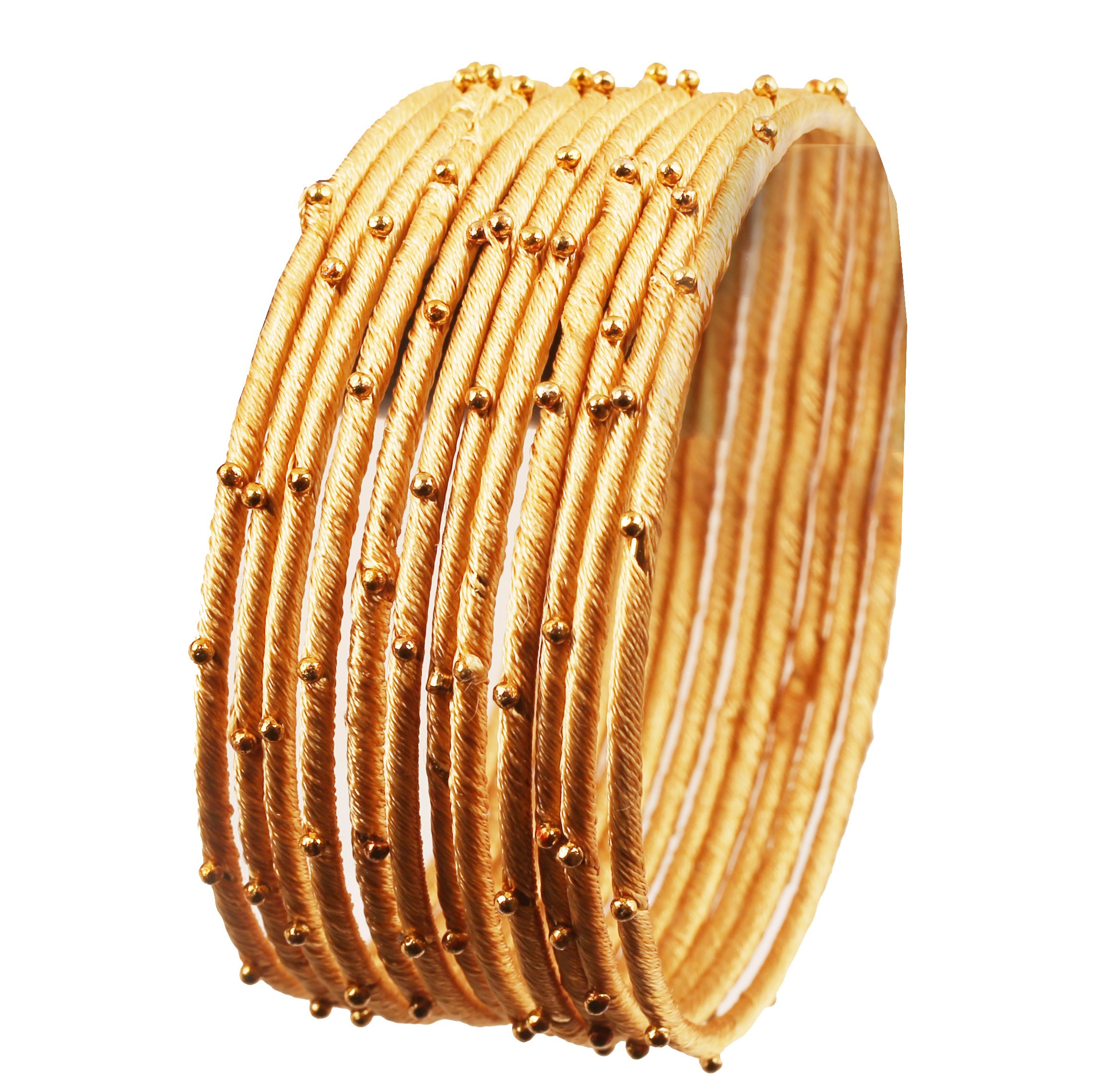 Touchstone "Silk Thread Bangle Collection Indian Bollywood Handcrafted Faux Silk Thread Exotic Look with Golden Beads Light Yellow Designer Bangle Bracelets Set of 12 for Women. — image 1