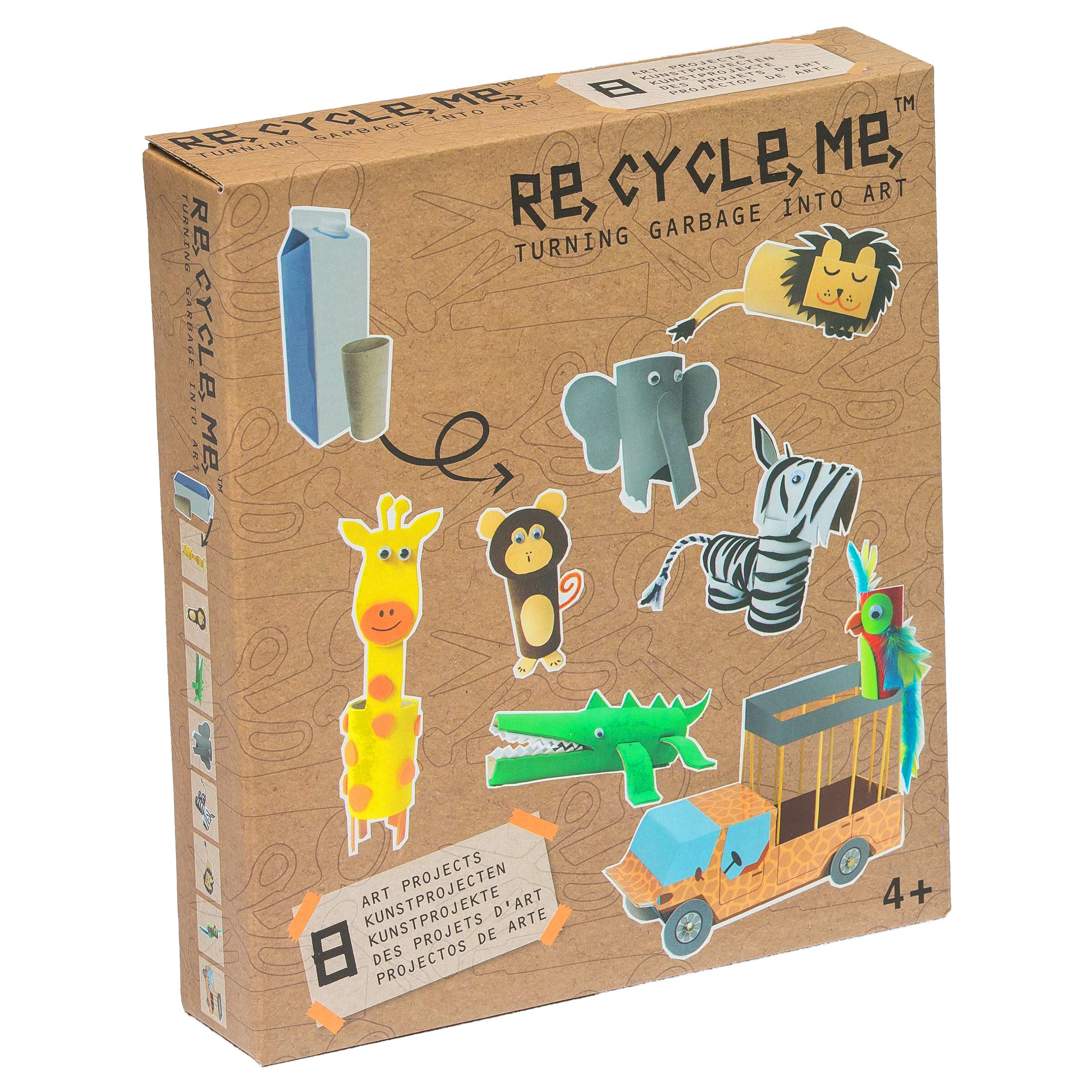 Re Cycle Me DEFG1130 Recycling Craft Fun Jungle, Craft Set for 8 Jungle Models, Creative Set for Children from 4 Years, Set for Crafts with Household Materials, Recycle Me, Craft Mix