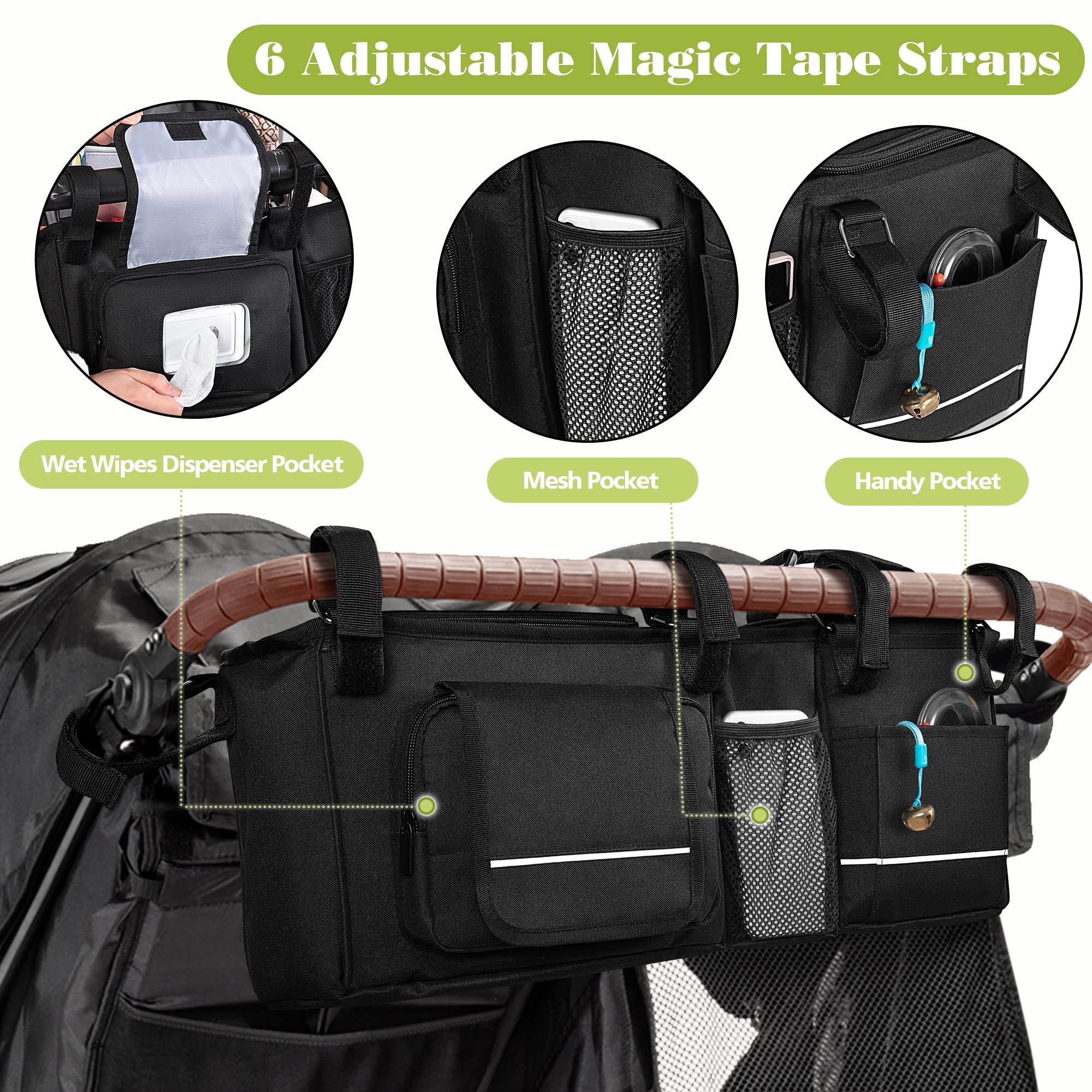 Double Stroller Organizer Compatible with BOB Duallie & Compatible with Baby Jogger City Mini GT2 Stroller, Double Stroller Parent Console with Detachable Cooler & Cup Holder, Patent Pending