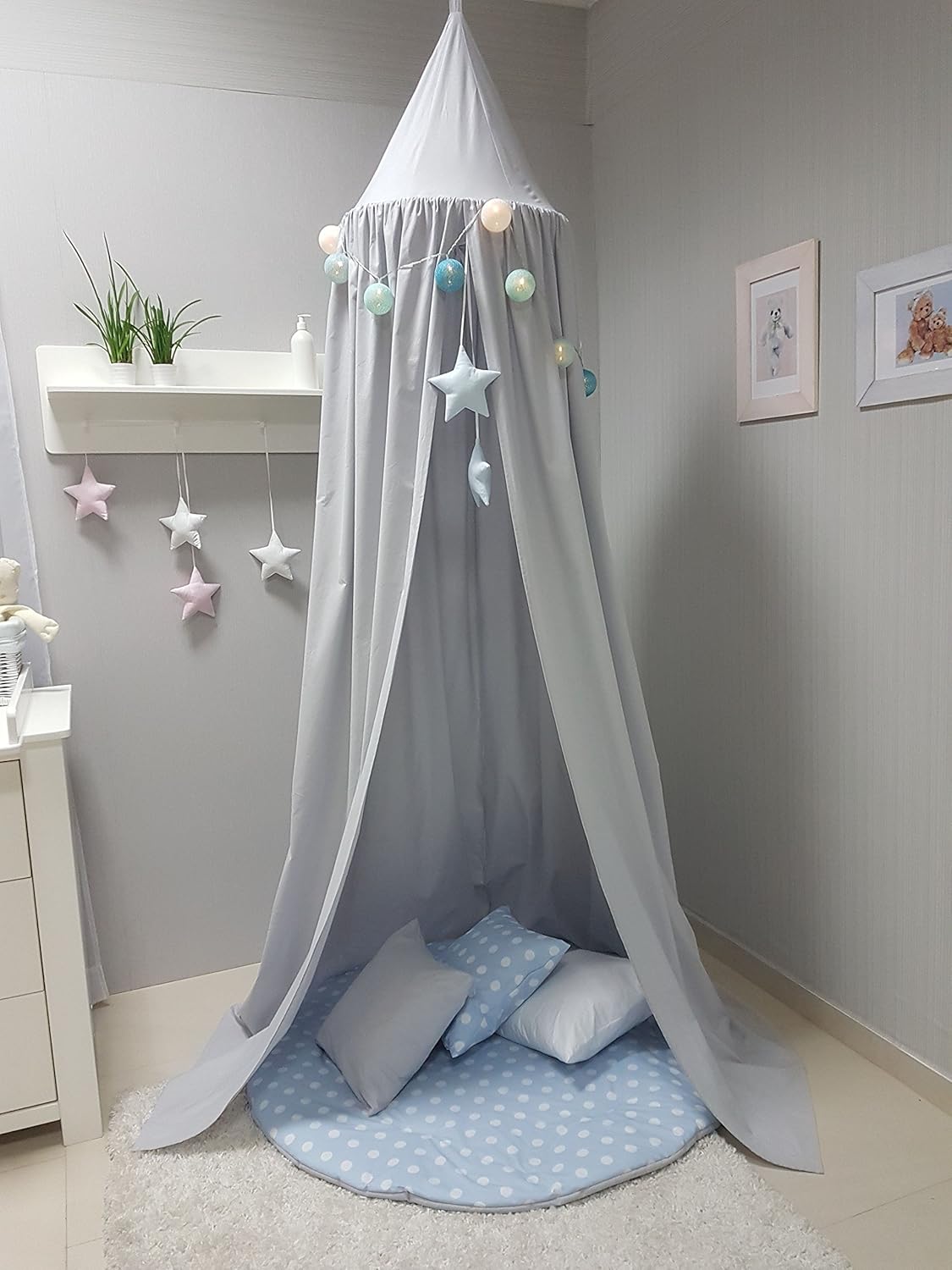 Babymajawelt® Betthimmel Baldachin Grau XXL Stars (Sterne 