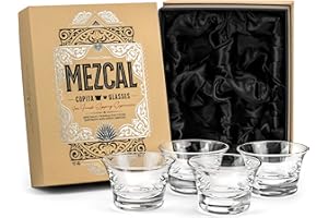 GLASSIQUE CADEAU Mezcal and Spirits Sipping Glasses | Tequila Tasting Collection | Set of 4 | 5 oz Crystal Tasting and Drinking Glassware Copitas for Joven, Reposado, Anejo Mezcals | Stemless Liquor Sippers