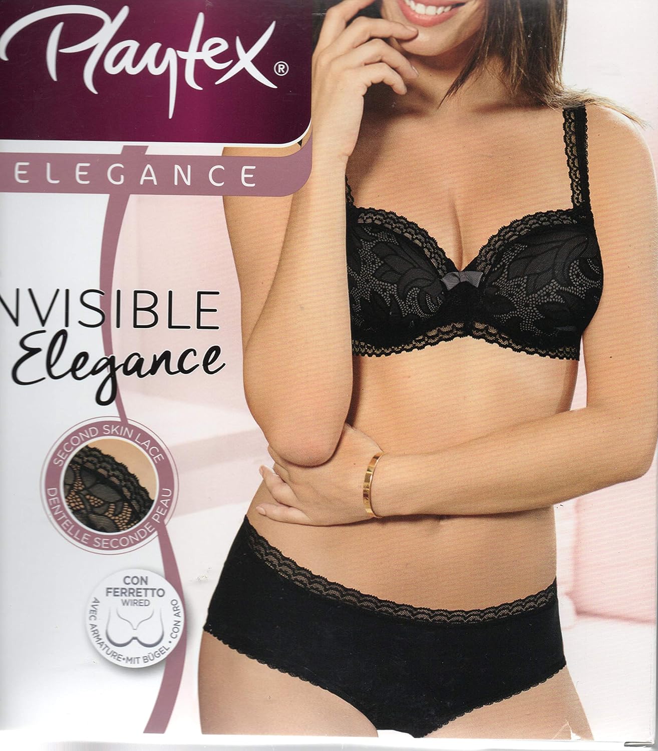 Playtex Invisible Elegance – Reggiseno A Triangolo Con Ferretto, Pizzo Floreale, Donna