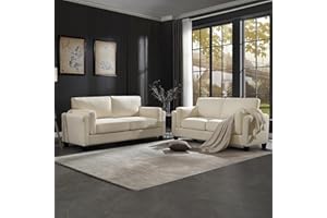 Morden Fort Double Arm Living Room Furniture Sets, Comfy Deep Seat Loveseat & 3 Seater Sofa Couch, Pet-Friendly Sofas Couch Small Spaces Sofa Bed Couches for Living Room Bedroom Apartment Lounge Beige