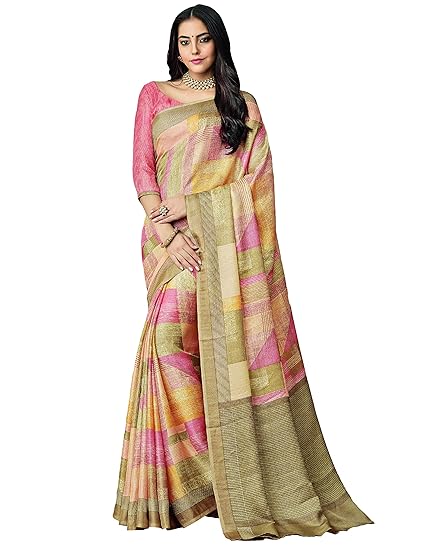 Womens Jute Linen Saree With Blouse Material (RKNIVS12685_Multicolored)