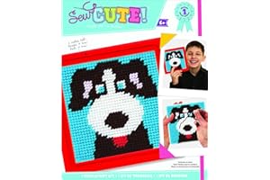 Colorbok 59337 Dog Learn to Sew Needlepoint Kit, 6-Inch by 6-Inch Red Frame