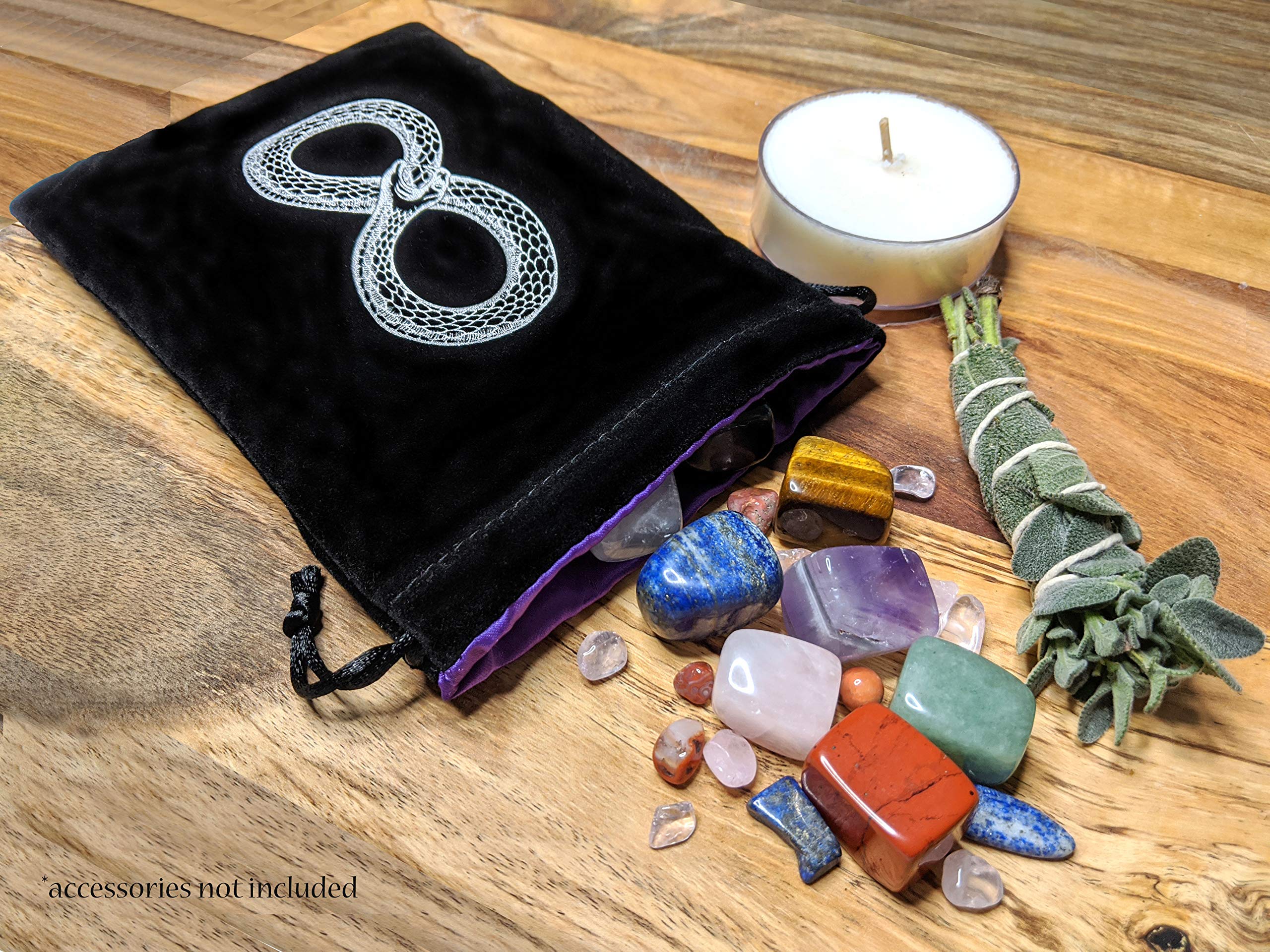 Miriyan Mystical Serpent Tarot & Dice Bag I Velvet & Satin Drawstring Pouch Ideal Size for Tarot Cards & Oracle Cards, DnD, D&D, Dungeons and Dragons Accessories, Runes & Jewelry I Travel & Gift Bag