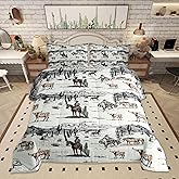 Western Cowboy Comforter Set Full Size,Vintage Southwest Style Quilt Set Desert Cactus Cow Horse Animals Bedding Set for Kids Boys Girls Adult Room Decor,Grey Brown White Duvet Insert 3Pcs