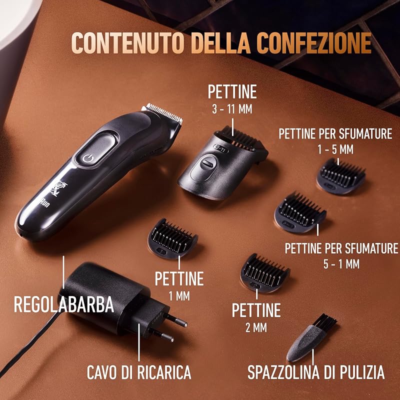 King C. Gillette Rasoio Elettrico Barba, Regolabarba Uomo Senza Fili con 5 Pettini Intercambiabili, 1 Spazzolina di Pulizia, 1 Caricatore e 1 Custodia con Zip
