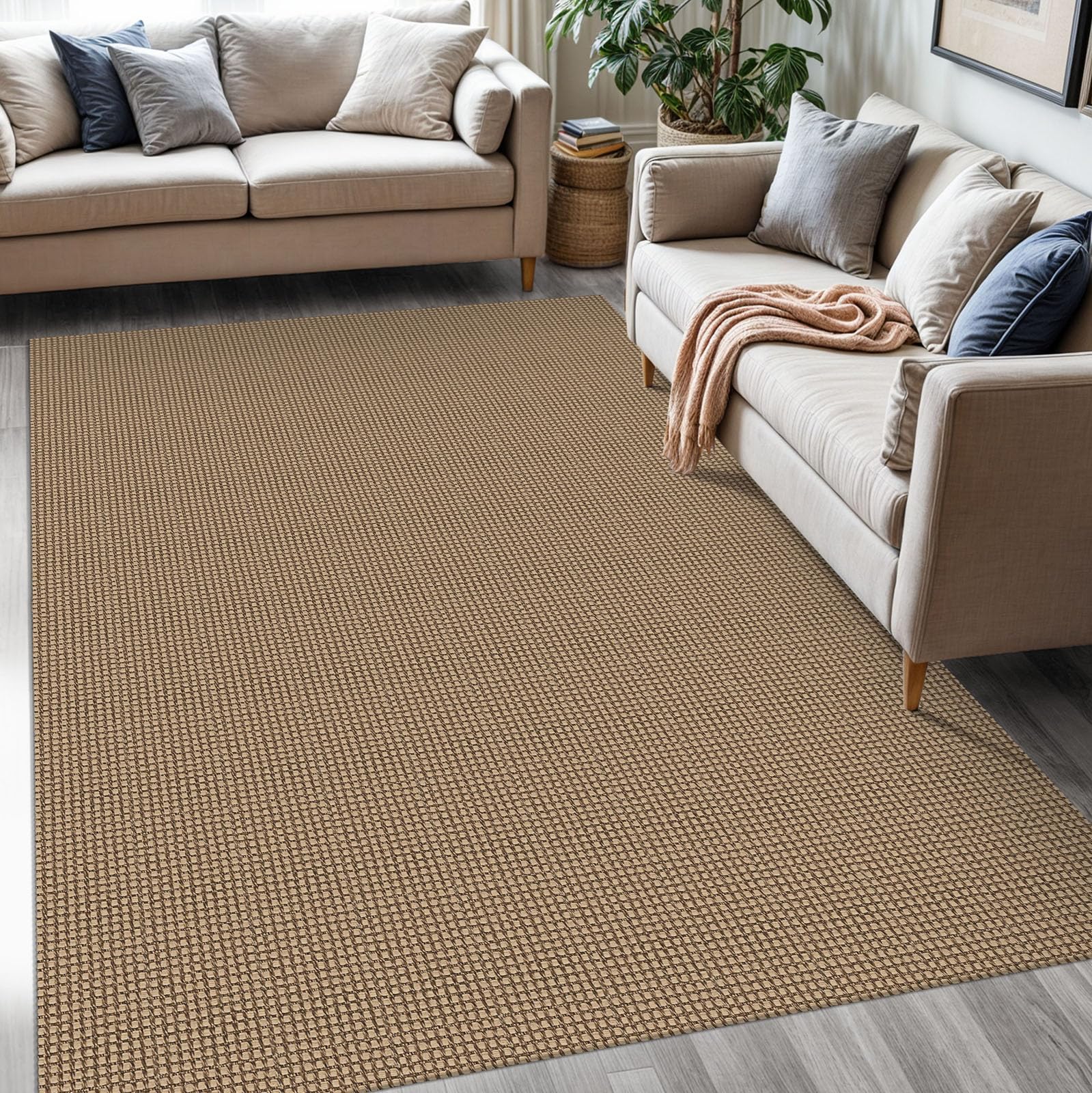 Photo 1 of KOZYFLY Washable Area Rug 5x7 ft Rubber Backed Non Slip Rugs for Living Room Braided Cotton Bedroom Rug Woven Office Rugs Indoor Floor Carpets for Dining Bedroom Living Room, Tan/Orange/Brown