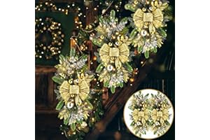 Lyrow 4 Pack Christmas Artificial Swags 24" Xmas The Cordless Prelit Stairway Swag Teardrop Trim Wreath Door Stair Garland Christmas Decoration for Outdoor Home Garden Decor(Gold,Rustic Style)
