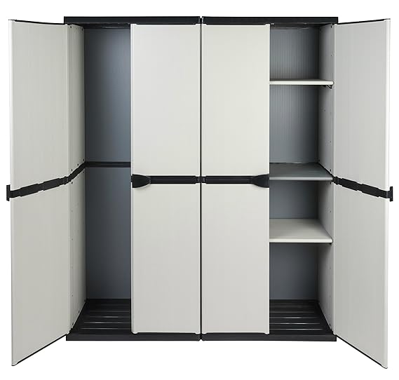 Vorteilspack: 2 robuste Kunststoff Spindschränke in hellem Grau. Jeder Schrank mit Maß: 68 x 39,5 x 168 cm. TOPP!