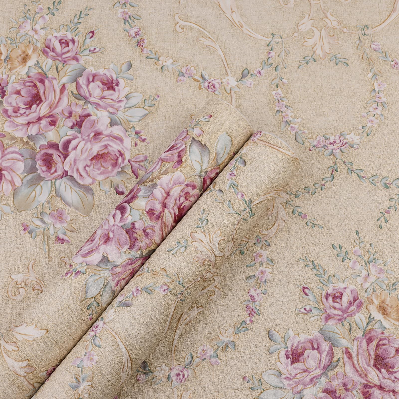 Photo 1 of Amiya Floral Peel and Stick Vintage Wallpaper Damask Removable Tan Contact Paper Khaki Self Adhesive Vinly Victorian Paper Suitable for Shelf Line,Kitchens, Living Rooms, Bathrooms, Etc 17.7”x120”
