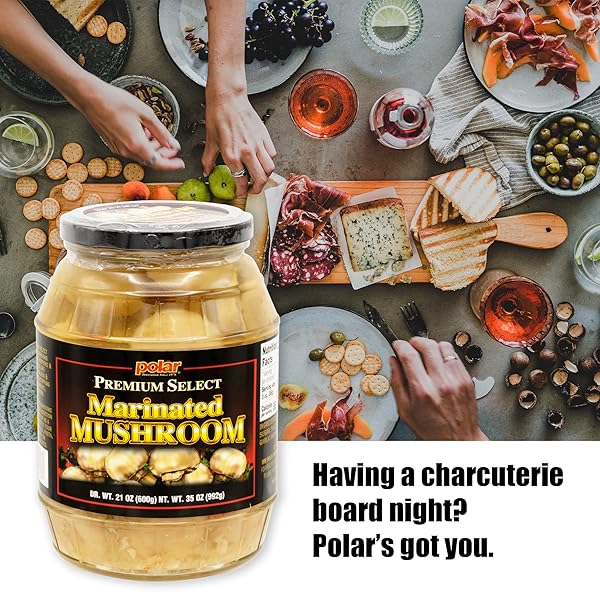 MW POLAR WHOLE MARINATED MUSHROOMS 35OZ (PACK OF 1), PREMIUM SELECTED, IN GLASS JAR