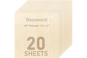 3mm Basswood Sheets for Lasers, Individual Wrapped, 1/8 Thickness, 12" x 12" Plywood Sheets for Crafts, Wood Burning, Drawing - Pack of 20, by TX liteart