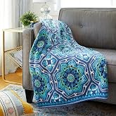 Mary Maxim Crochet Afghan Kits with Premier Everyday DK Yarn, Intermediate Crocheting Kit for Adults, Pattern, Instructions, and Yarn Included, Persian Tiles Afghan Blanket, Light Blue