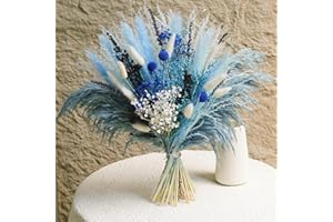 Mifgra Pampas Grass Bouquet , Dried Flower Bouquet, Blue Pampas Grass,Blue Dried Flowers,Blue Dried Flowers, Blue Flower Boho Decor Bouquet for Boho Bathroom Decor Home Decor