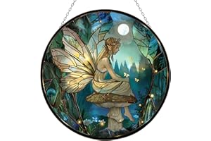 365CUSGIFTS Fairy Mushroom Stained Glass Suncatcher Stained Glass Window Hangings Birthday Gift for Mom Grandma Teacher Women Friend Memorial Hook