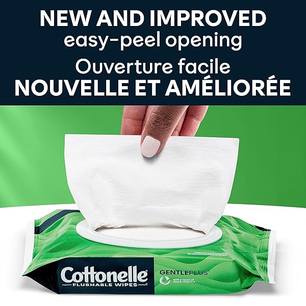 COTTONELLE GENTLEPLUS FLUSHABLE WET WIPES WITH ALOE & VITAMIN E – 2 FLIP-TOP PACKS, 84 TOTAL FLUSHABLE WIPES, 42 COUNT (PACK OF 2)