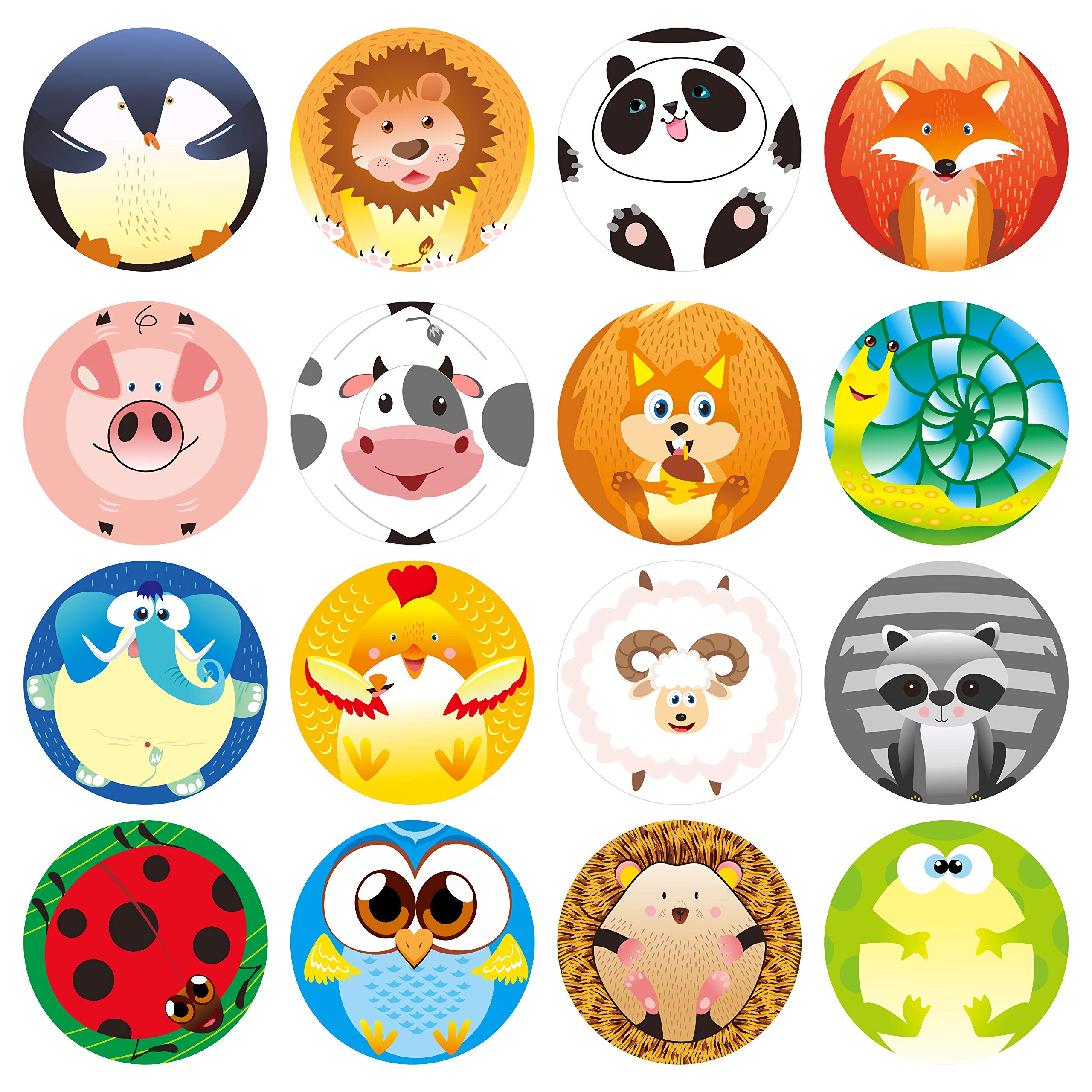 600 Adorable Round Animal Stickers in 16 Designs with Perforated Line Expanded Version (Each Measures 1.5