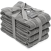 Mellow Buff 100% Cotton Terry Dish Towels, 4 Pack Plain, 16 x26 Inches, Super Soft and Absorbent Kitchen Towels, Perfect for Kitchen Cleaning and Dish Washing | Light Gray