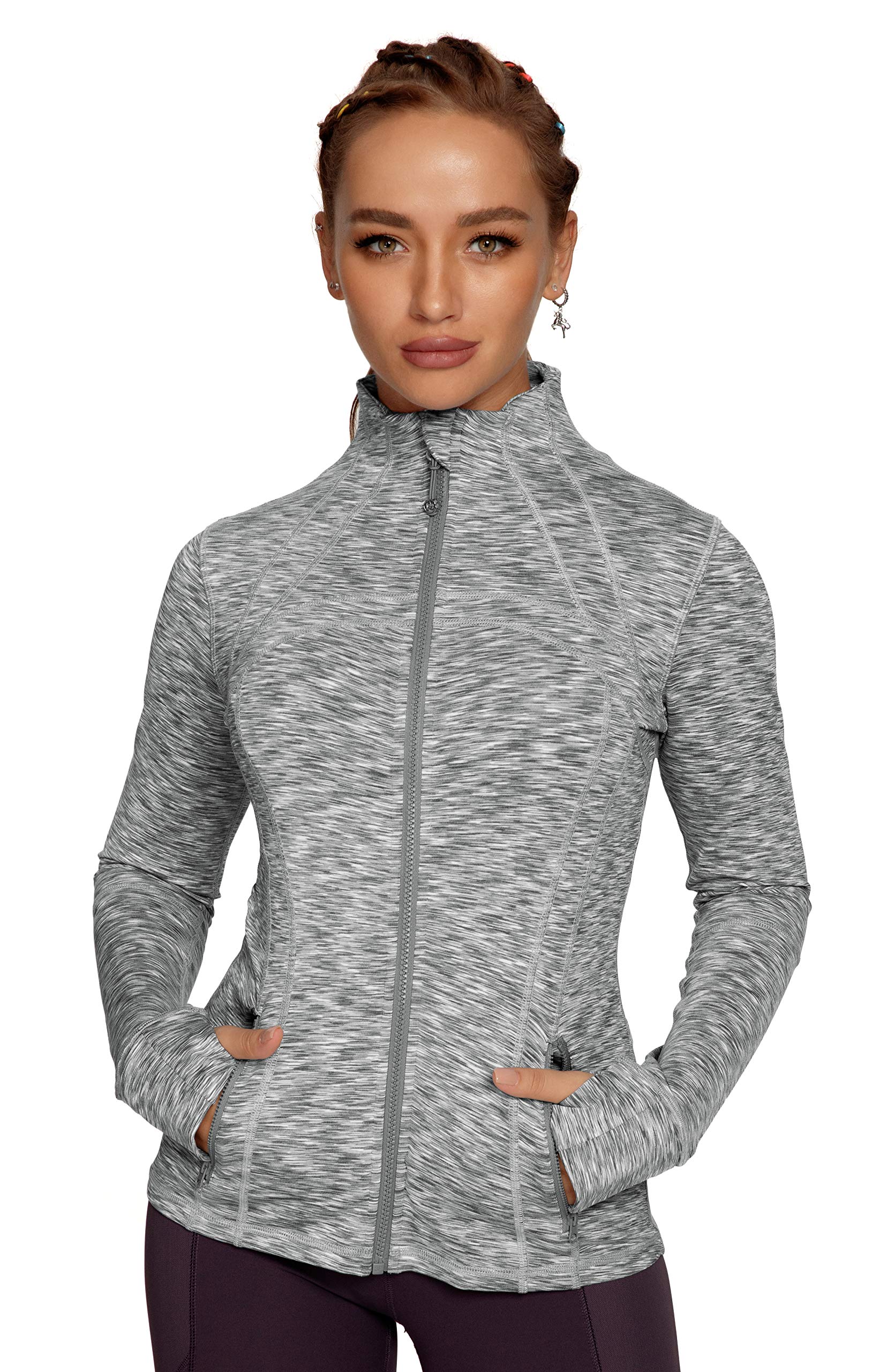 QUEENIEKE Women's Running Jacket Slim Fit and Cottony-Soft Handfeel Sports Tops with Full Zip Side Pocket