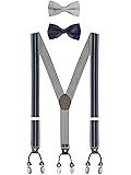 WANYING Herren Hosenträger Set - Y-Form 3,5cm Breit Mit Fliege Für Größe Bis 200cm