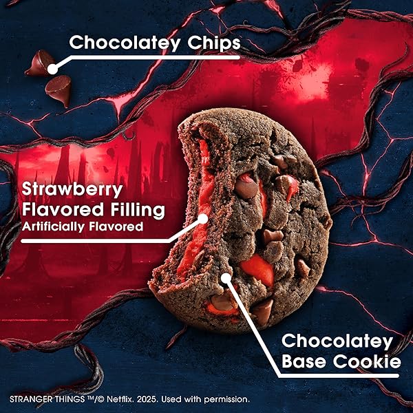 CHIPS AHOY! STRANGER THINGS CHEWY CHOCOLATEY STRAWBERRY-FLAVORED FILLED SOFT COOKIES, LIMITED EDITION, 9.9 OZ