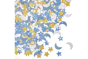 ZONON 400 Pieces Glitter Star and Moon Paper Confetti Double Side Table Paper Confetti Sequin for Wedding Birthday Baby Shower Moon and Star Party Ramadan Mubarak Decor (Dark Blue, Light Blue, Gold, Silver)