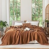 MooMee Muslin Blanket - 100% Cotton 4-Layer Gauze Throw Blanket with Tassels Ultra-Soft Breathable Lightweight Cooling for Bed Couch (Drak Orange,Oversized Queen 98" x 98")