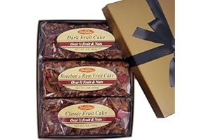 Jane Parker Fruitcake Triple Delight Fruit Cake Assortment, 3 Pound Gift Box, Dark, Bourbon & Rum, Classic (Packaging may vary) Box-Holiday Cake-Christmas Cake-The Best Fruitcake You Can Buy