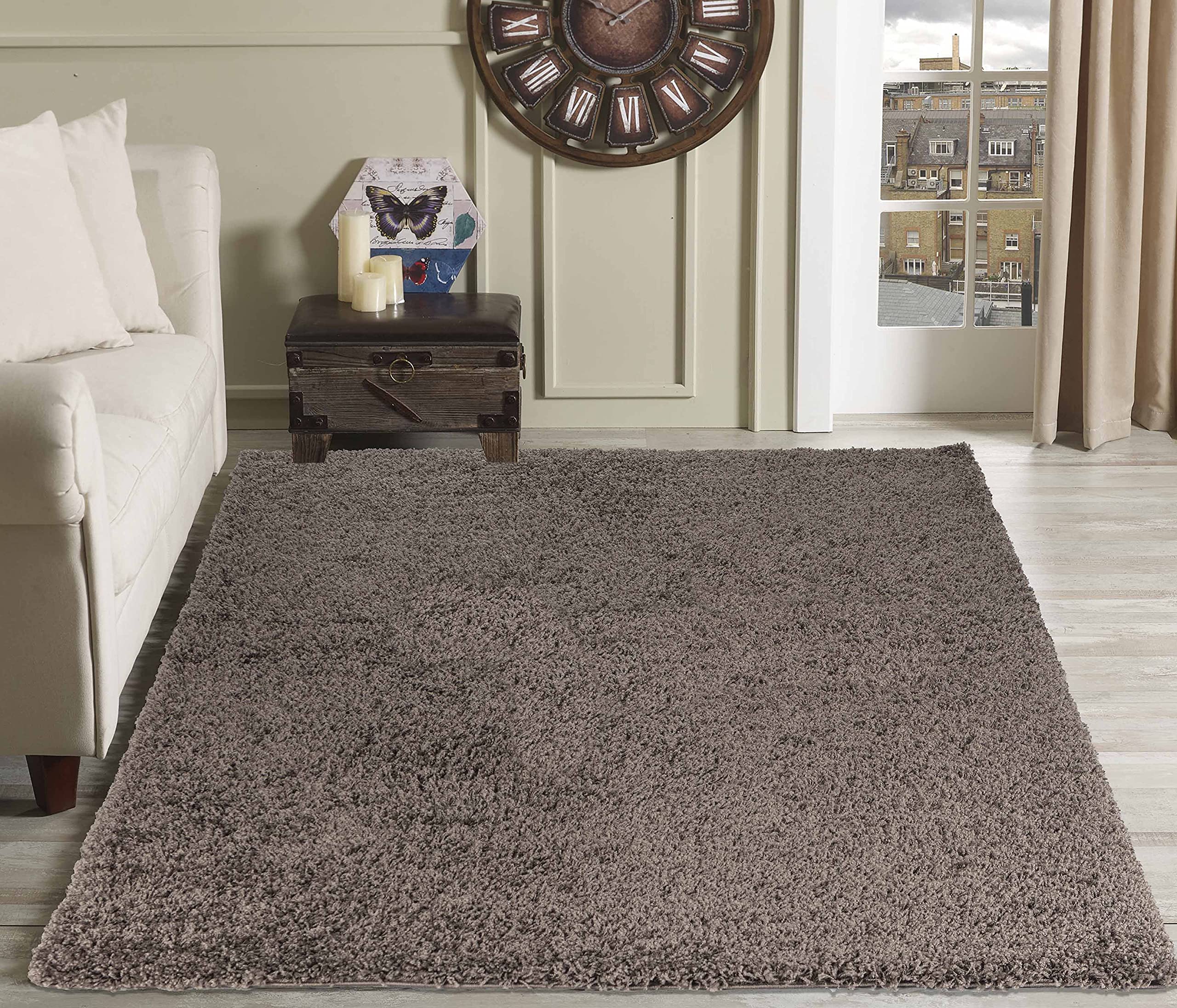 Serdim Rugs Living Room Shaggy Area Rugs TAUPE 160x230cm(5'3"x7'7)