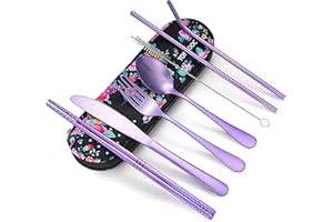 TOPBOOC Travel Utensils,Reusable Silverware Set To Go Portable Cutlery Set with a Waterproof Carrying Case for Lunch Boxes Workplace Camping School Picnic (LihgtPurple)