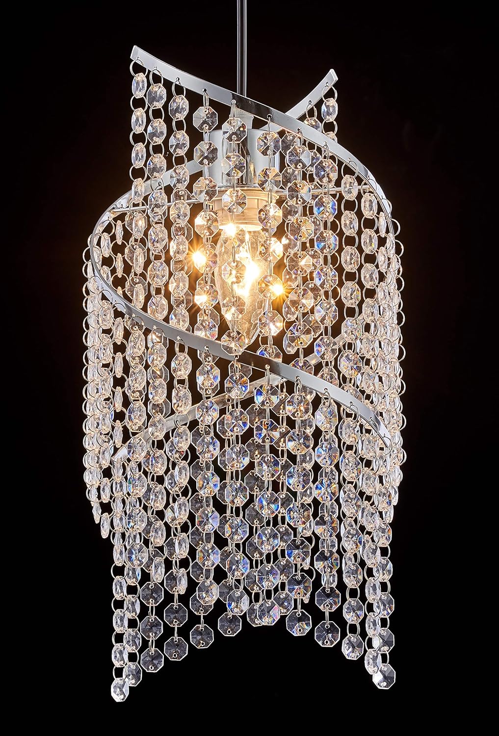 Innoteck Spiral Droplet Ceiling Pendant Light Shade, Chrome Frame with Acrylic Crystals - Image 4