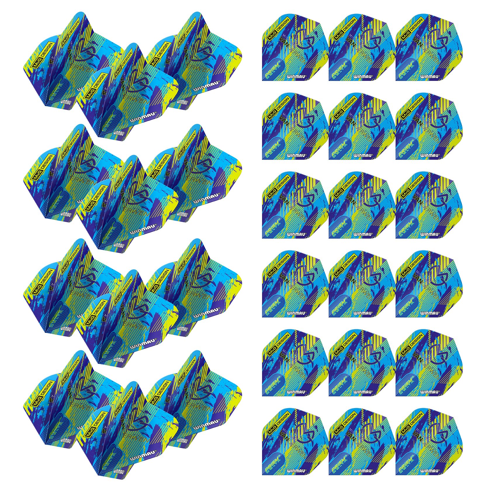 WINMAU Prism Delta Michael Van Gerwen MVG Blue and Green Dart Flights - 10 sets per pack (30 dart flights in total)