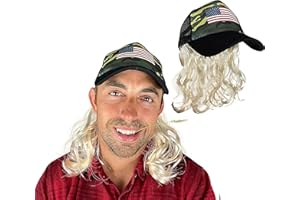 Watt's Wigs - Mullet Hat with Hair - Hillbilly Camo Trucker Cap with Wig - Fits Kids and Adults
