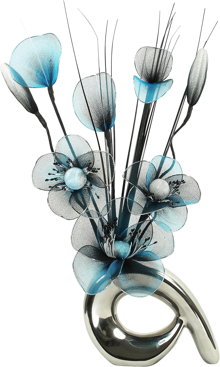 Flourish 793446 QH1 Silver Turquoise and Black Nylon Artificial Vase