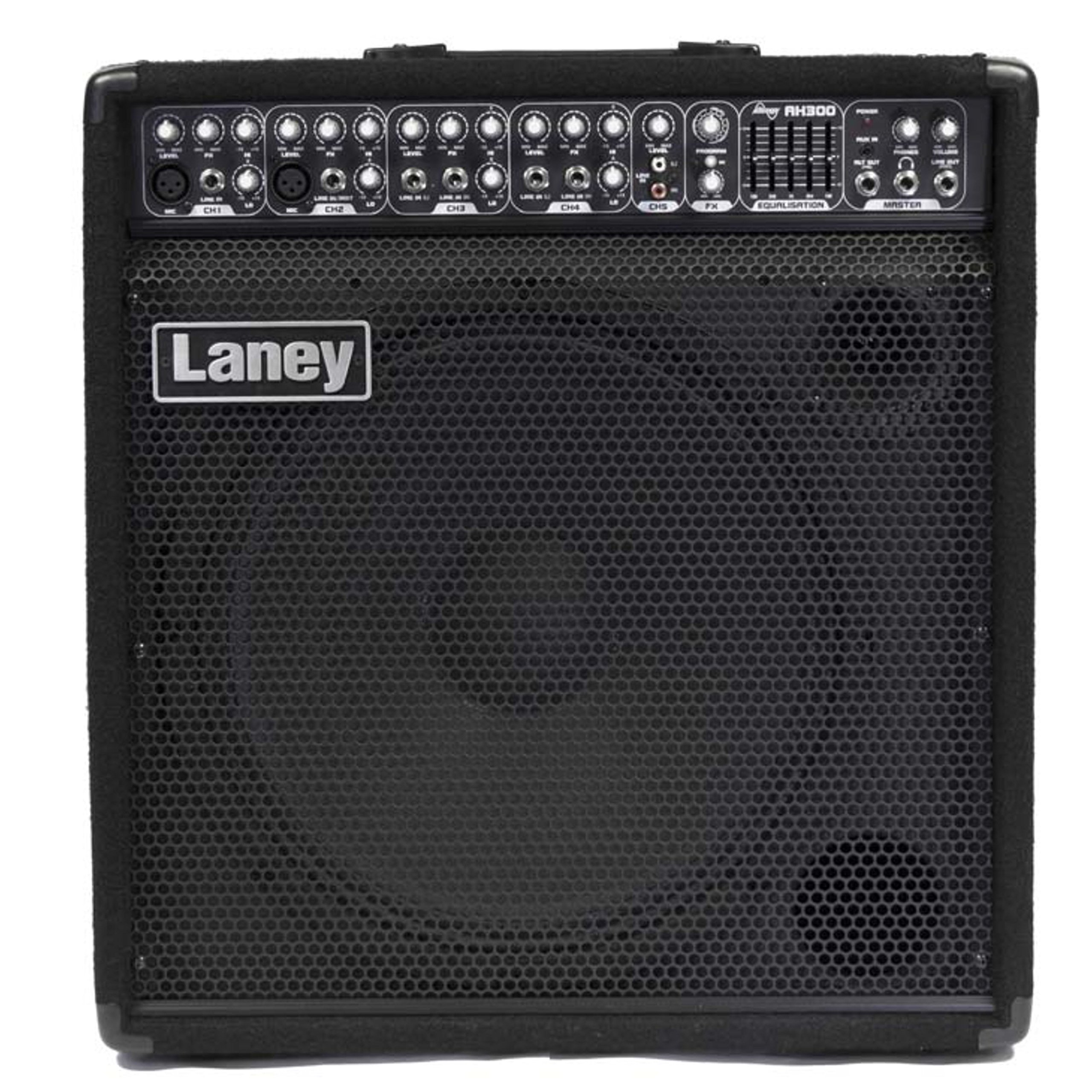 Laney Audiohub AH300 Multi-Instrument Combo Amp – 300W 5-Channel Amp with 5-Band EQ, Onboard Digital Effects, FX Loop, Kickback Monitor Design, 15” Woofer – Ideal for Full Band Setups & Large Gigs