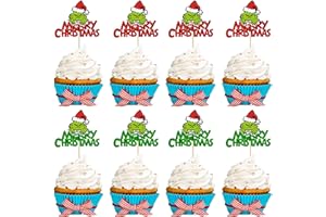 Gyufise 24Pcs Grench Christmas Cupcake Toppers Glitter Red Green Merry Christmas Drink Up Grches Cupcake Picks Merry Grch Holiday Theme Birthday Party Cake Decorations Supplies