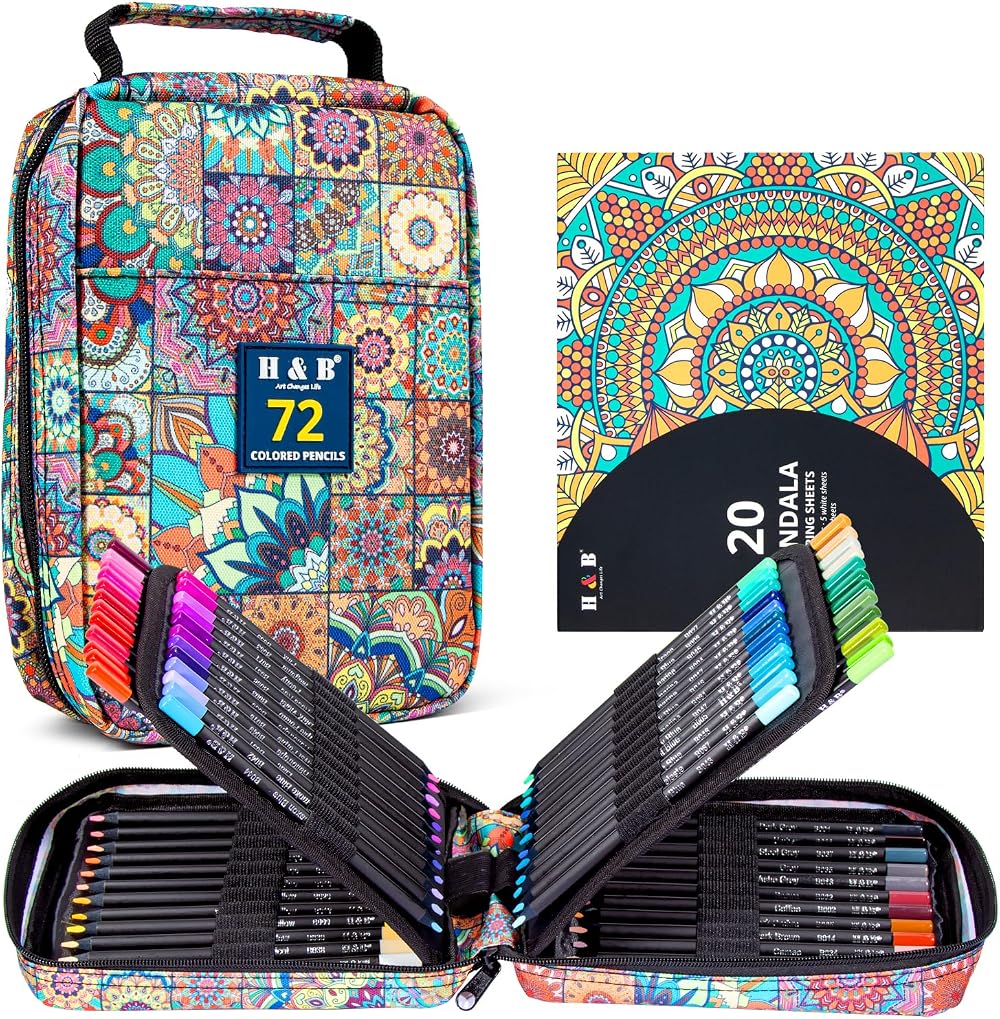 H & B 72PC Colouring Pencils with Portable Zipper Bag, Gift Set