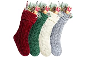 Kunyida Pack 4,18 Inches Burgundy, Green, Ivory, Gray Knit Christmas Stockings