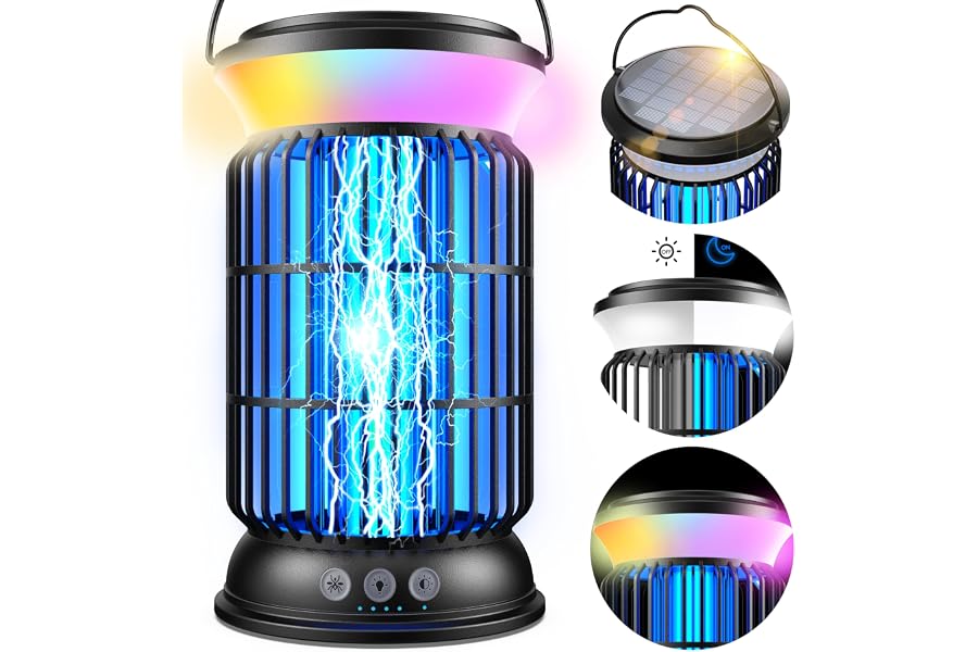 Solar Bug Zapper Outdoor Rechargeable Mosquito Zapper with Cordless Solar Power, Long Runtime Battery, Ip66 Waterproof Portable Fly Zapper for Garden Camping Travel Home