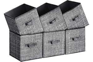 SONGMICS Storage Cubes, 28 cm Non-Woven Fabric Bins with Double Handles, Set of 6, Closet Organizers for Shelves, Foldable, f