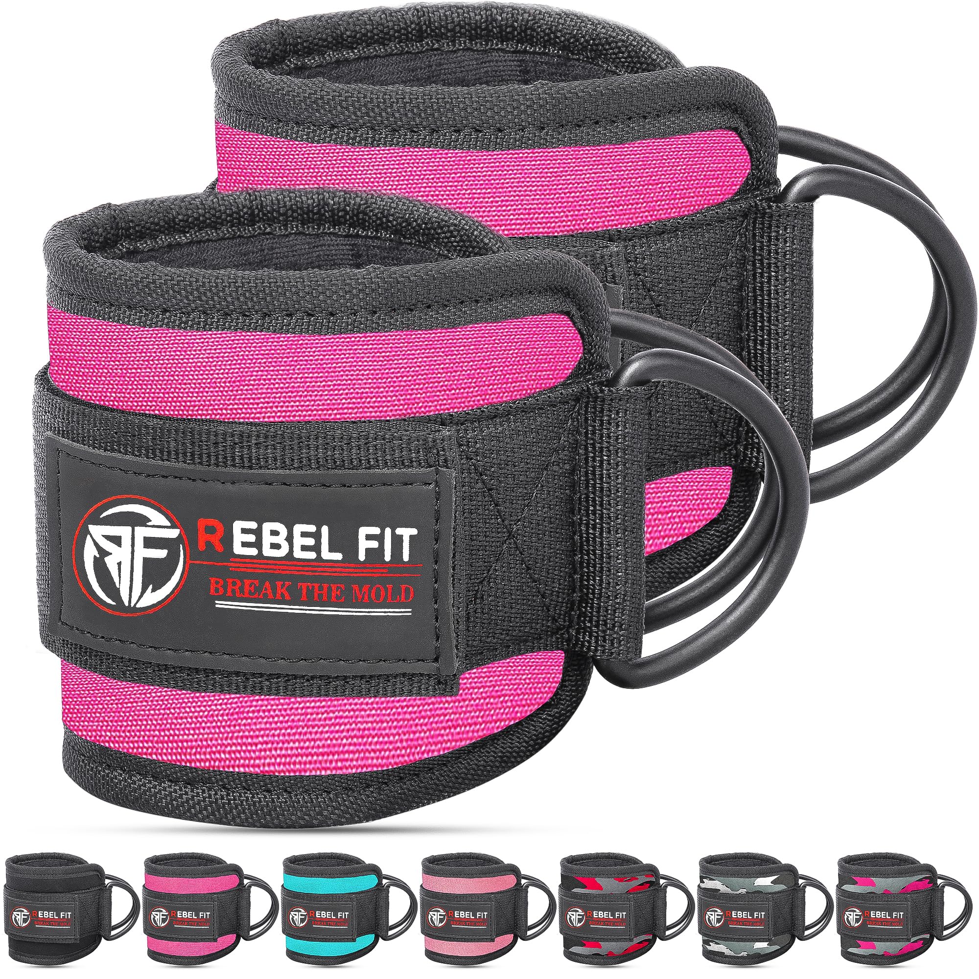 Rebel Fit Ankle Straps For Cable Machines Work Out Cuff Attachment For Home & Gym Straps, Ankle Cuffs Workouts- Kickbacks, Cable Ankle Strap Adjustable Support Gym Cuffs (Magenta Pink Pair)